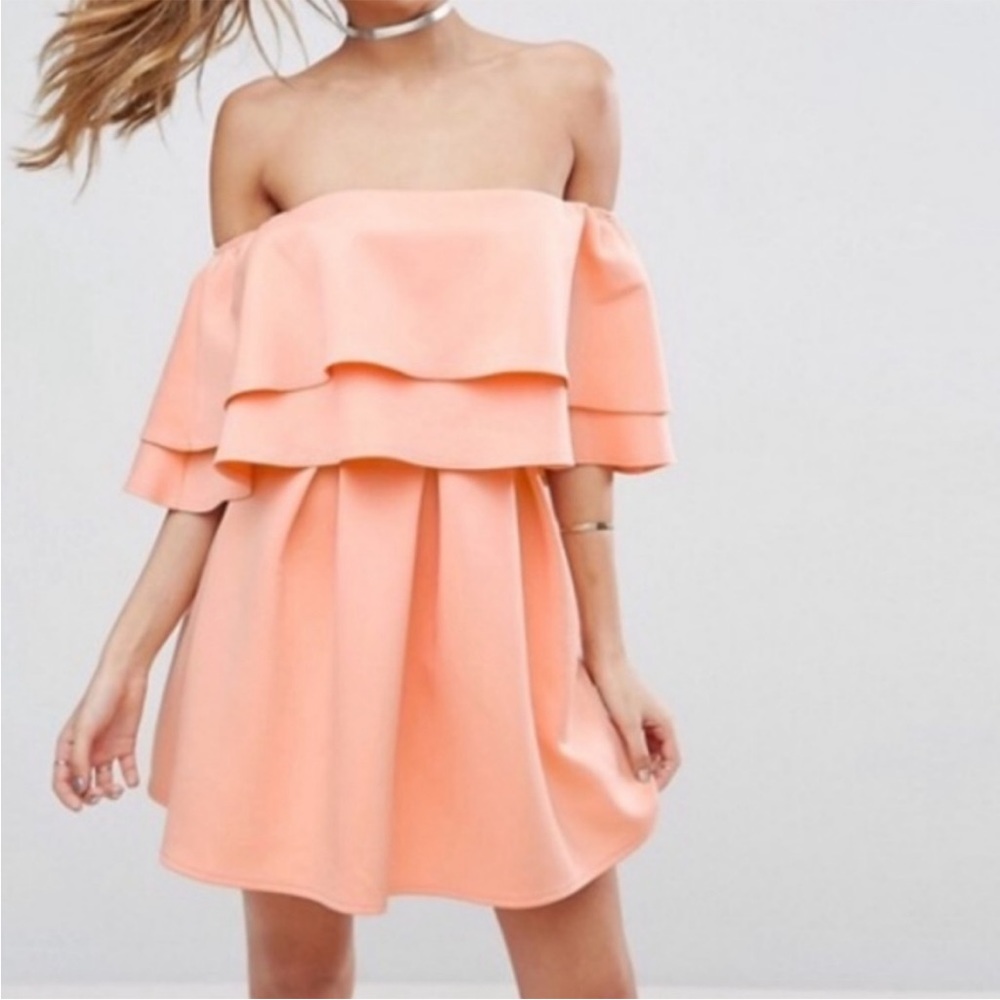 ASOS Scuba Ruffled Off The Shoulder Dress Sz 8 NWT
